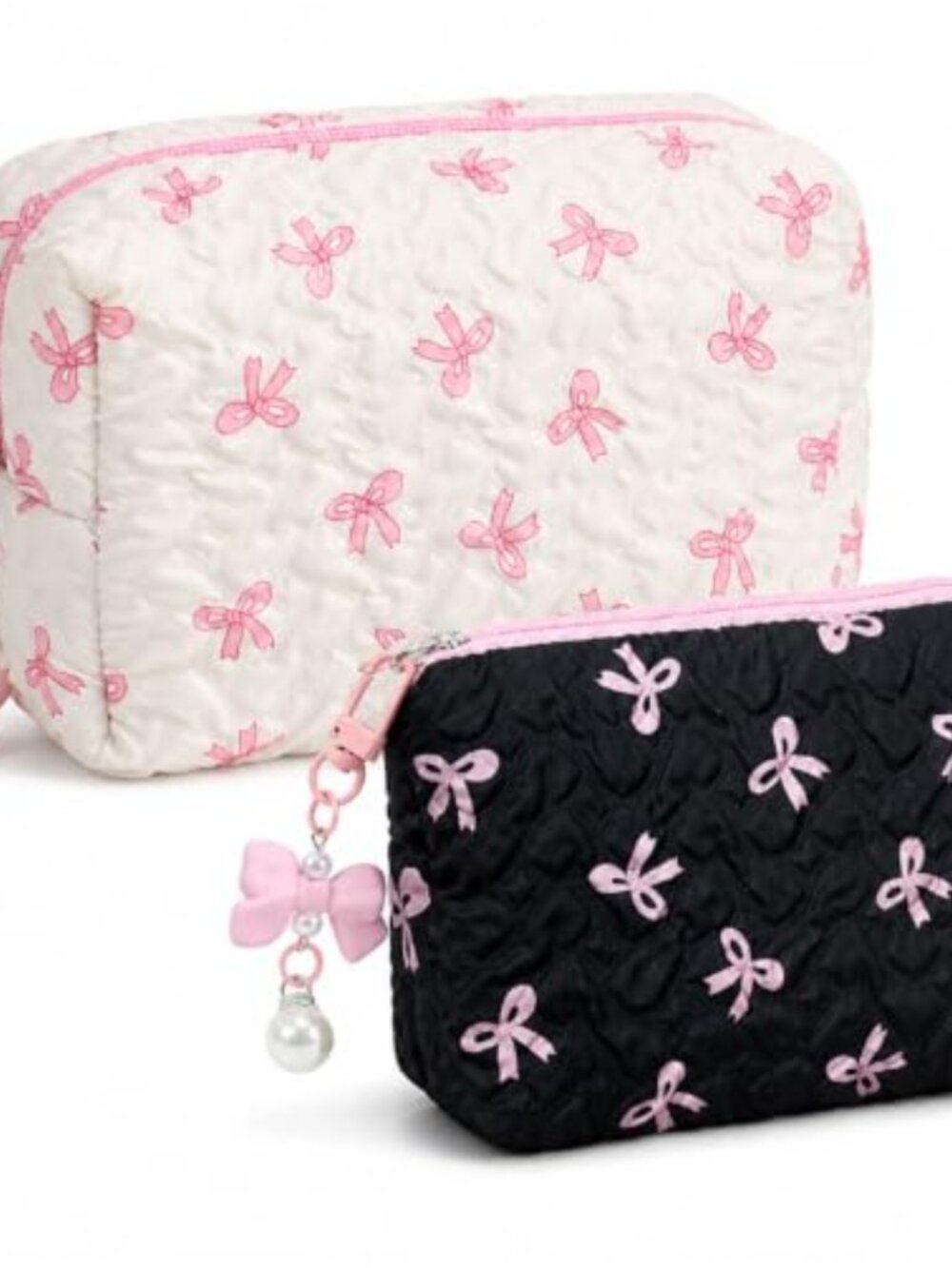 Quilted Cosmetic Pouch 2 Pack Small Zippered Makeup Bag Travel Toiletry